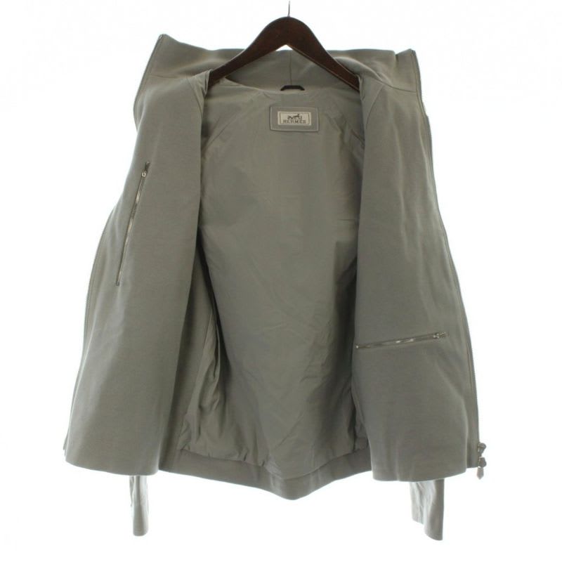 Hermes Leather Zip Up Blouson Jumper Jacket Knit Switching Lambskin Sheep