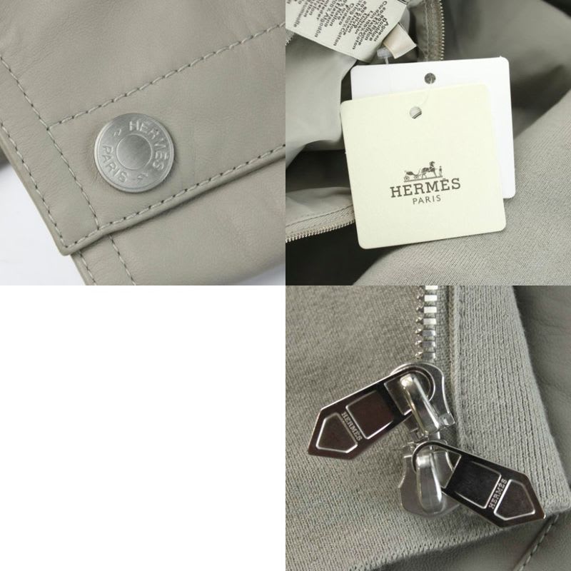 Hermes Leather Zip Up Blouson Jumper Jacket Knit Switching Lambskin Sheep