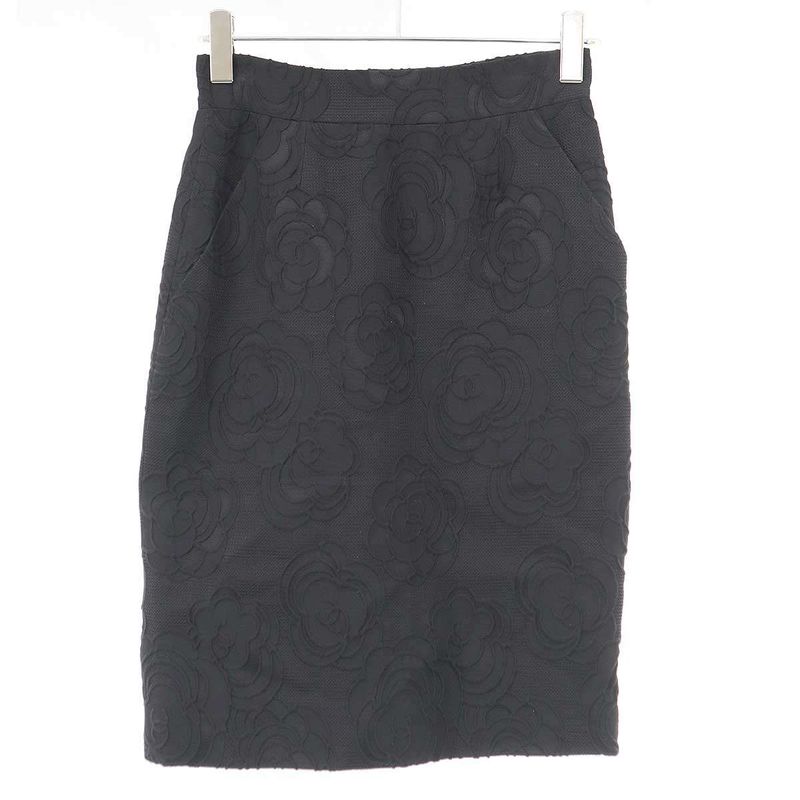 Chanel 2009ss Camellia Flower Design Skirt P34889v23410 Black 38