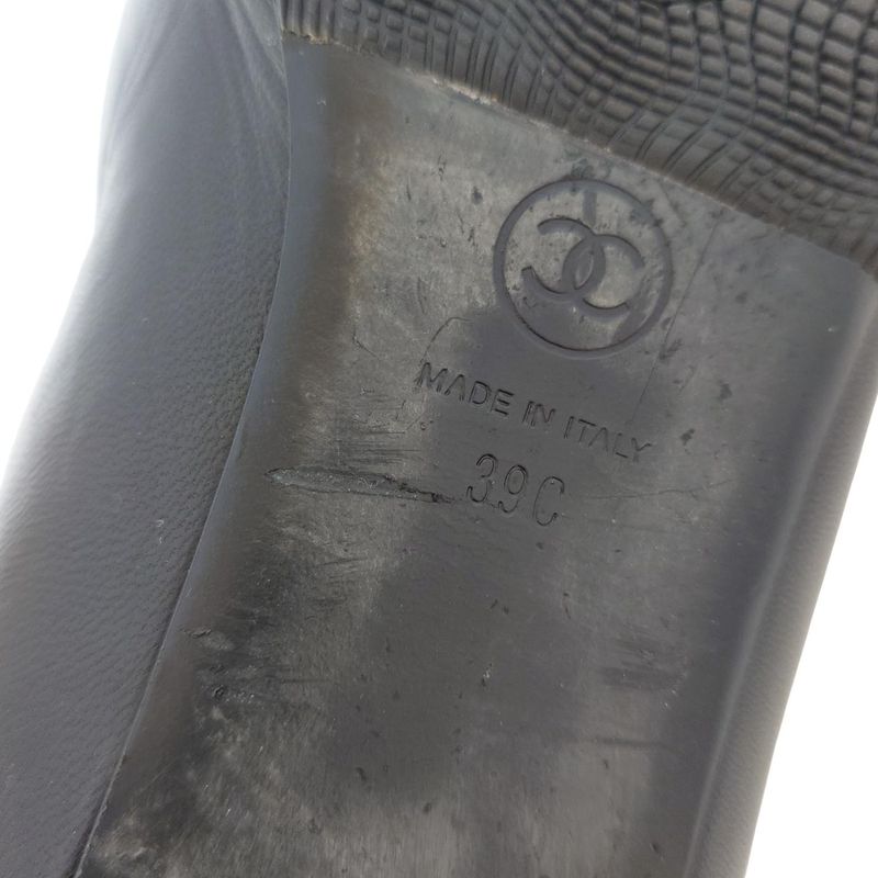 Chanel Flat Shoes 39 C Women's - G29800 Black Chain Open Toe Outsole Reupholster