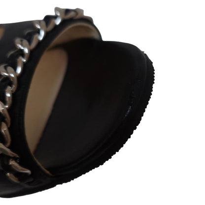 Chanel Flat Shoes 39 C Women's - G29800 Black Chain Open Toe Outsole Reupholster