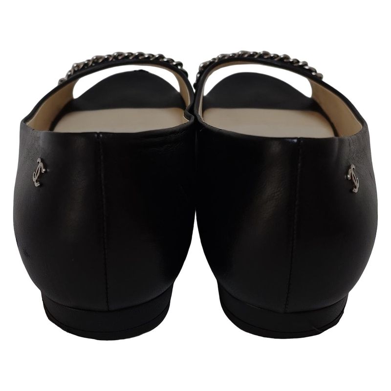 Chanel Flat Shoes 39 C Women's - G29800 Black Chain Open Toe Outsole Reupholster