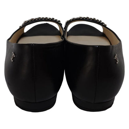 Chanel Flat Shoes 39 C Women's - G29800 Black Chain Open Toe Outsole Reupholster