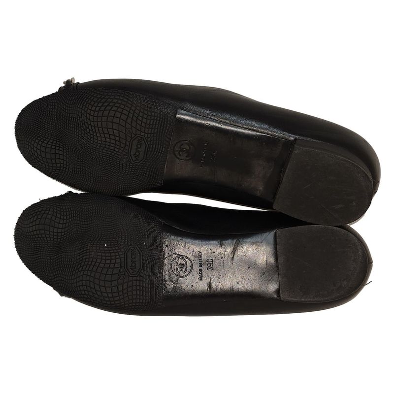Chanel Flat Shoes 39 C Women's - G29800 Black Chain Open Toe Outsole Reupholster