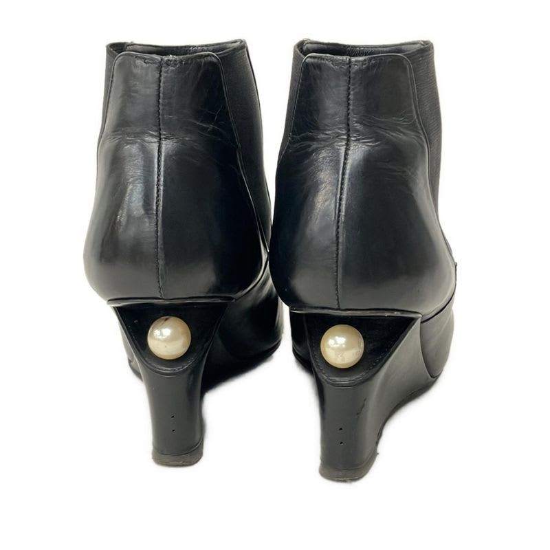 Chanel Women's Short Boots Black Side Gore Outsole Reupholstered