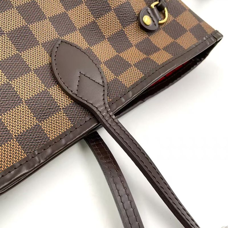 Louis Vuitton Neverfull MM Damier Ebene Damier Ebene Leather × PVC Brown × Red