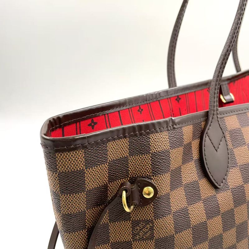 Louis Vuitton Neverfull MM Damier Ebene Damier Ebene Leather × PVC Brown × Red