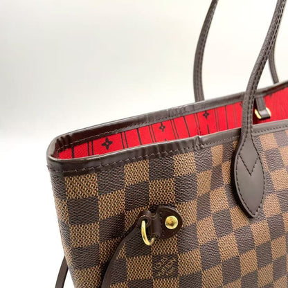 Louis Vuitton Neverfull MM Damier Ebene Damier Ebene Leather × PVC Brown × Red