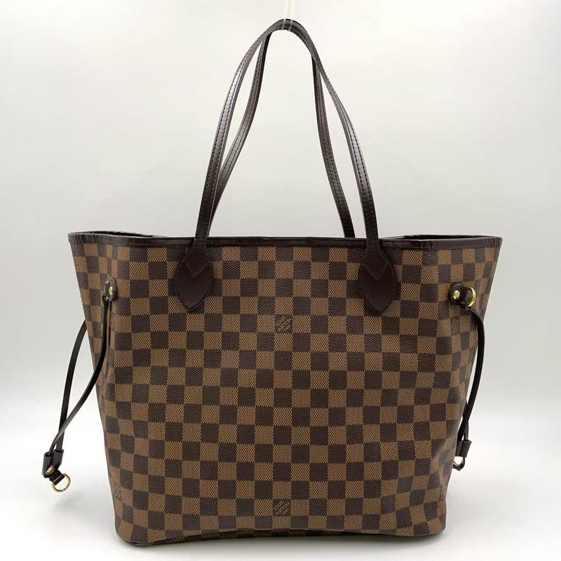 Louis Vuitton Neverfull MM Damier Ebene Damier Ebene Leather × PVC Brown × Red