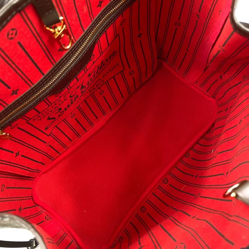 Louis Vuitton Neverfull MM Damier Ebene Damier Ebene Leather × PVC Brown × Red