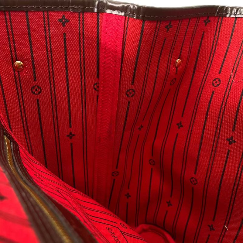 Louis Vuitton Neverfull MM Damier Ebene Damier Ebene Leather × PVC Brown × Red