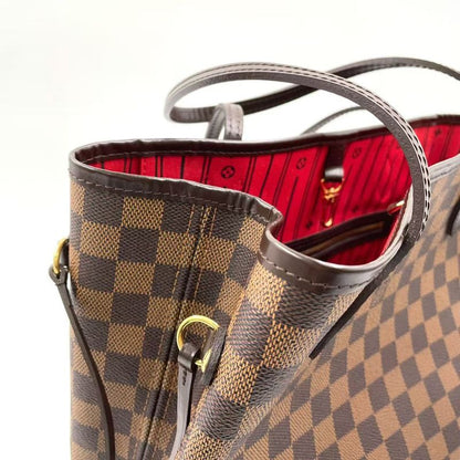 Louis Vuitton Neverfull MM Damier Ebene Damier Ebene Leather × PVC Brown × Red
