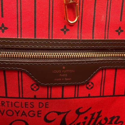 Louis Vuitton Neverfull MM Damier Ebene Damier Ebene Leather × PVC Brown × Red