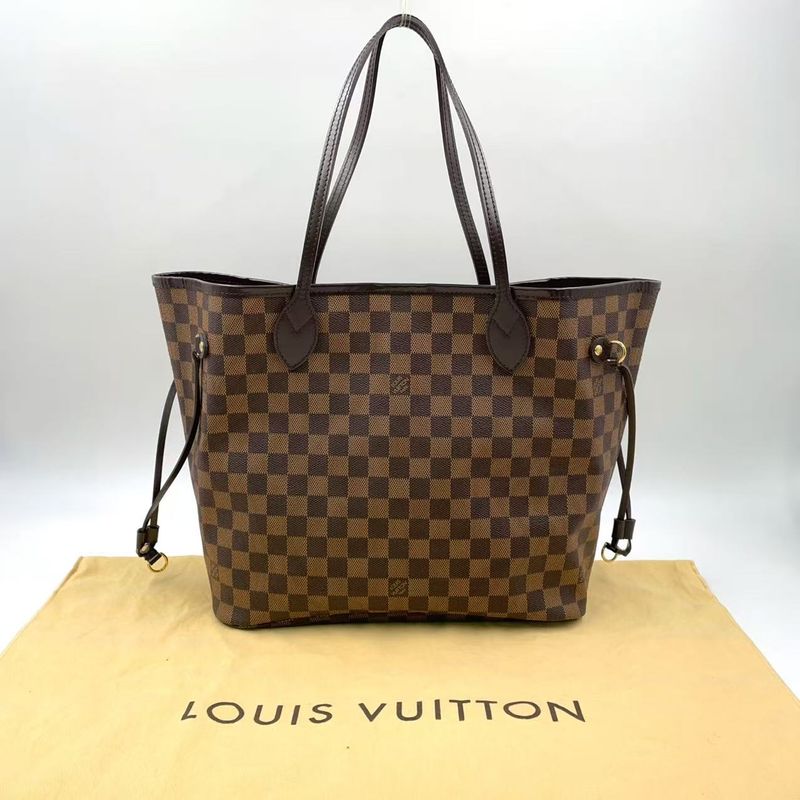 Louis Vuitton Neverfull MM Damier Ebene Damier Ebene Leather × PVC Brown × Red