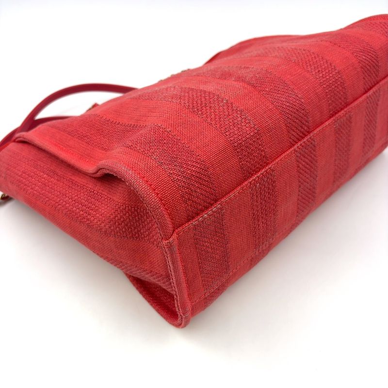 Chanel Deauville Coco Mark Serial Number 29 Leather X Canvas Red Tote Bag Gold