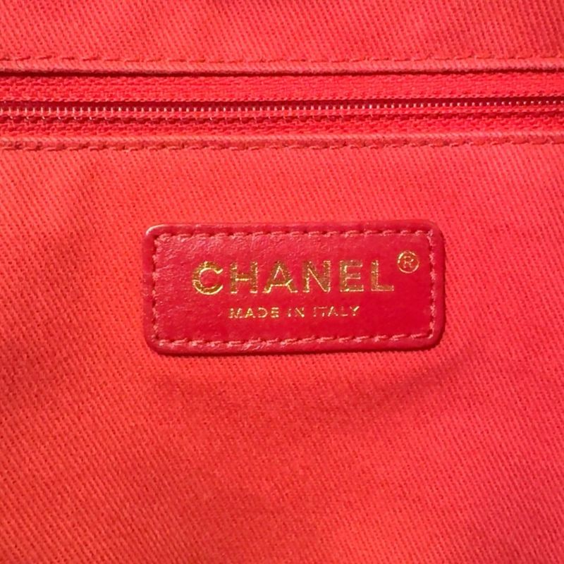 Chanel Deauville Coco Mark Serial Number 29 Leather X Canvas Red Tote Bag Gold