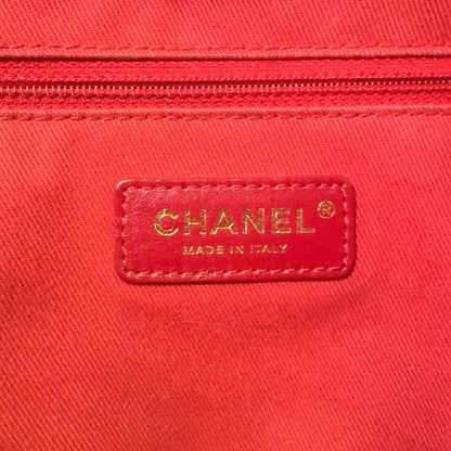 Chanel Deauville Coco Mark Serial Number 29 Leather X Canvas Red Tote Bag Gold
