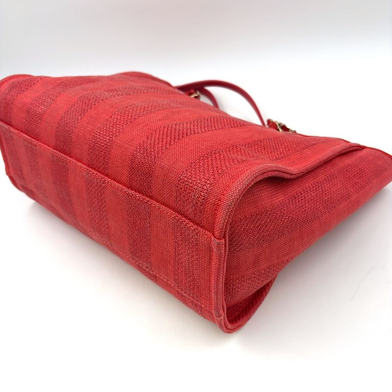 Chanel Deauville Coco Mark Serial Number 29 Leather X Canvas Red Tote Bag Gold