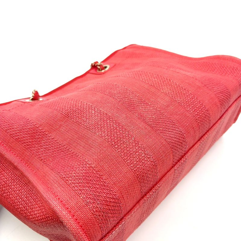 Chanel Deauville Coco Mark Serial Number 29 Leather X Canvas Red Tote Bag Gold