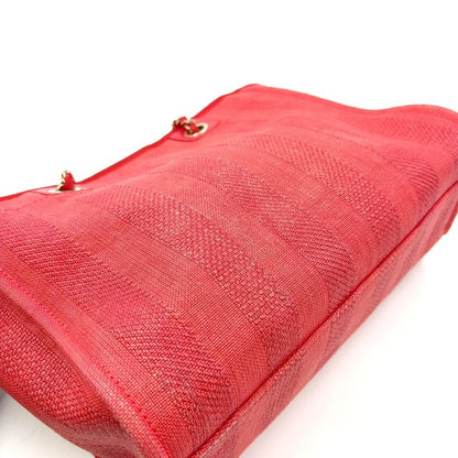 Chanel Deauville Coco Mark Serial Number 29 Leather X Canvas Red Tote Bag Gold