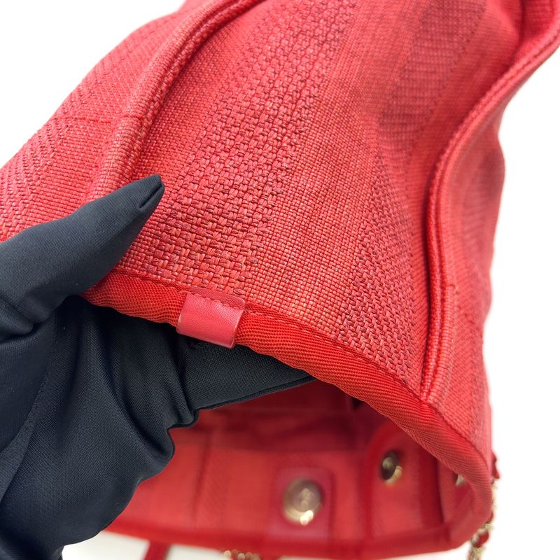 Chanel Deauville Coco Mark Serial Number 29 Leather X Canvas Red Tote Bag Gold