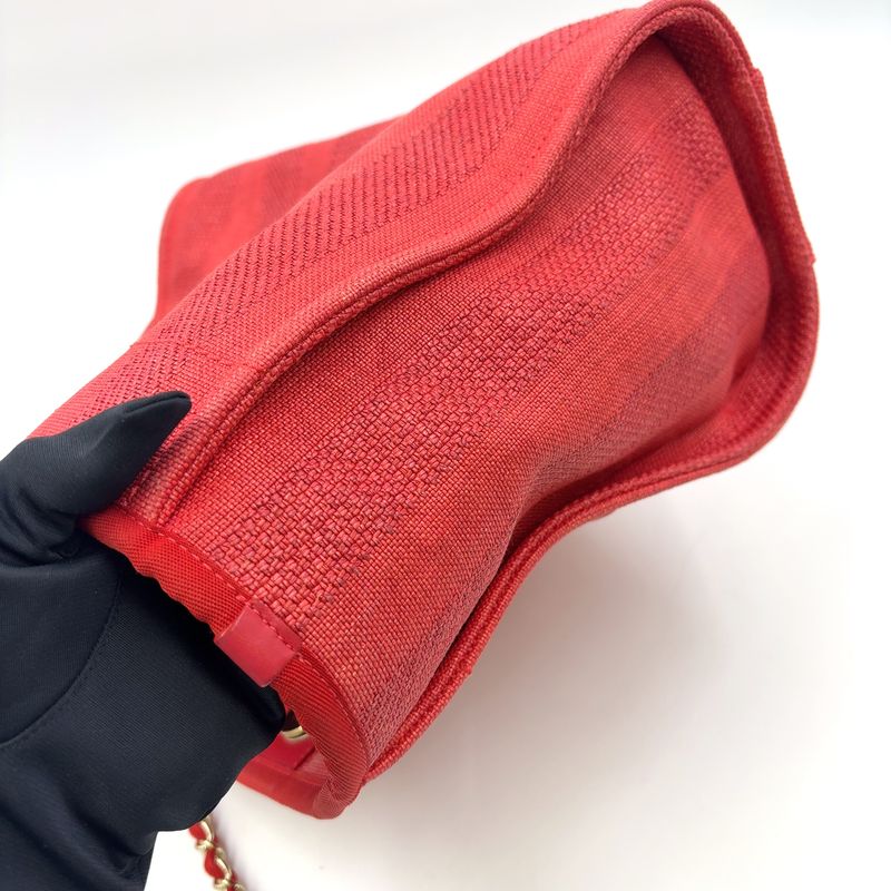 Chanel Deauville Coco Mark Serial Number 29 Leather X Canvas Red Tote Bag Gold