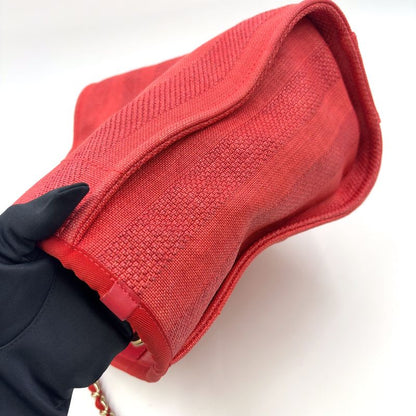 Chanel Deauville Coco Mark Serial Number 29 Leather X Canvas Red Tote Bag Gold