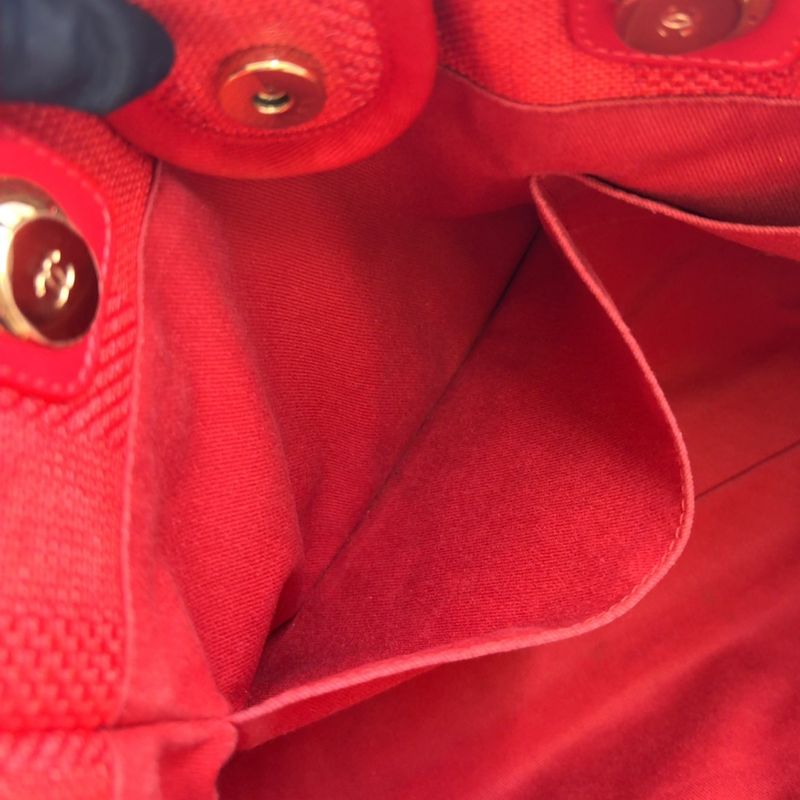 Chanel Deauville Coco Mark Serial Number 29 Leather X Canvas Red Tote Bag Gold