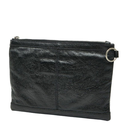 Balenciaga Classic Clip M Clutch Bag Pouch Black Leather Women's