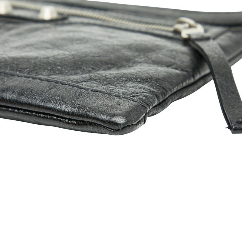 Balenciaga Classic Clip M Clutch Bag Pouch Black Leather Women's