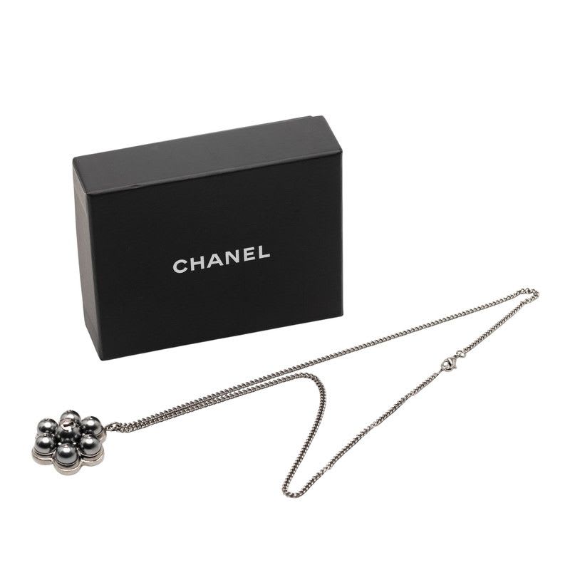 Chanel Cocomark Pendant Necklace Silver Metal