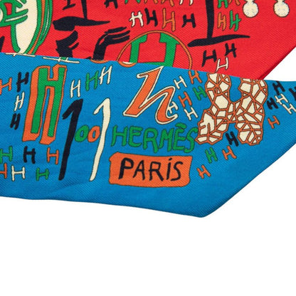 Hermes Twilly 1001 H Thousand And One Red Blue Multicolor Silk