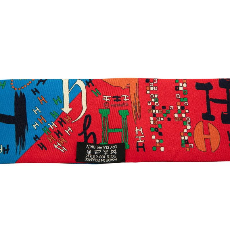 Hermes Twilly 1001 H Thousand And One Red Blue Multicolor Silk