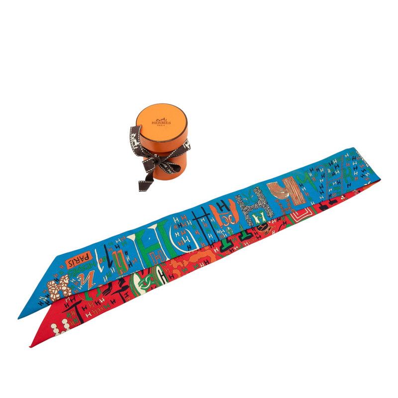 Hermes Twilly 1001 H Thousand And One Red Blue Multicolor Silk