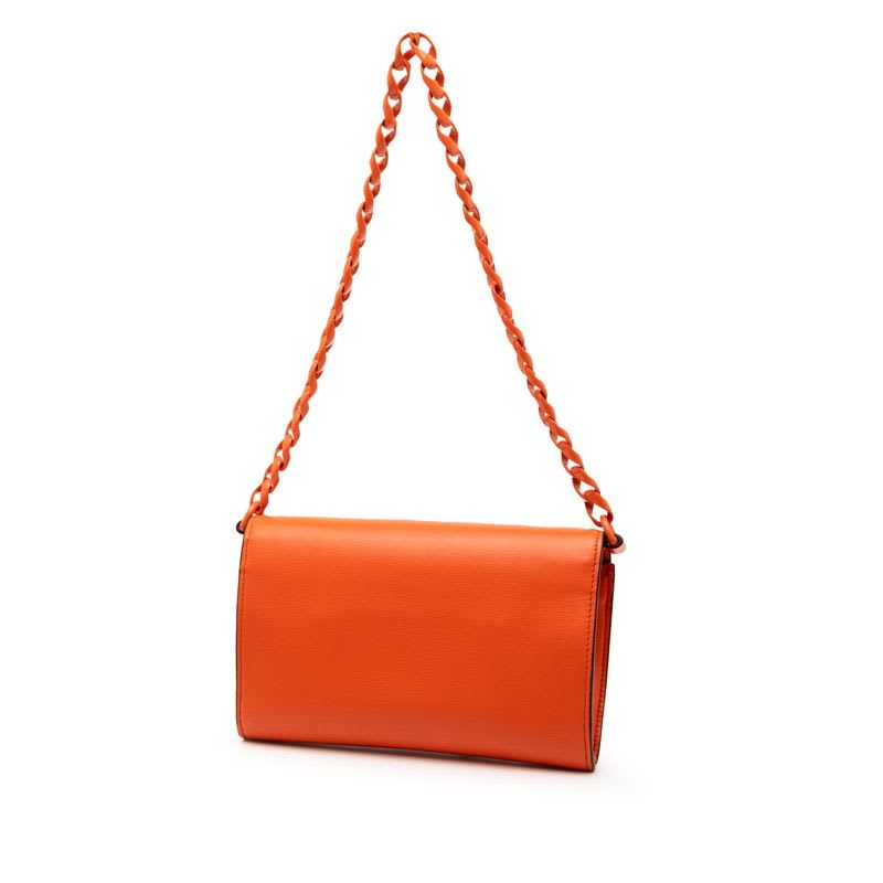 Gucci Horsebid Chain Shoulder Bag Orange Leather Women's