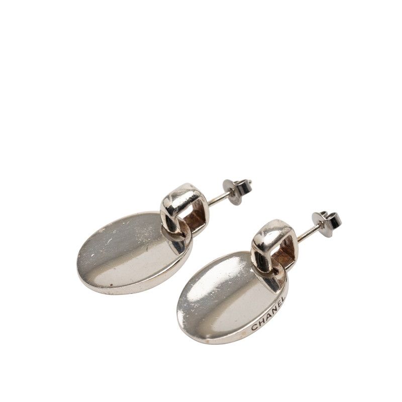 Chanel Logo Oval Stud Earrings Sv925 Silver Women's Chanel