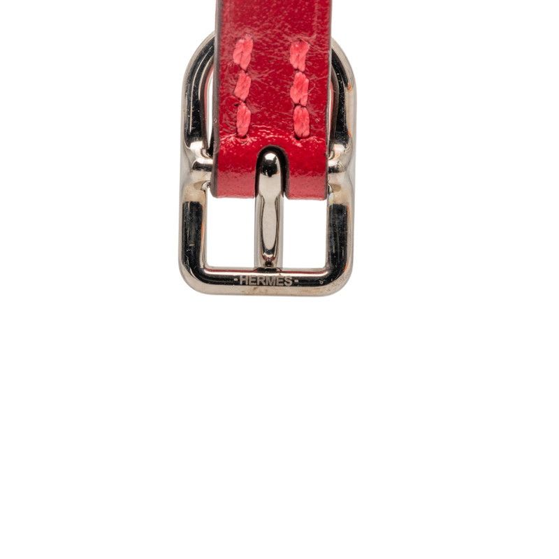 Hermes Etlier Double Tour Red Silver Leather Metal Women's