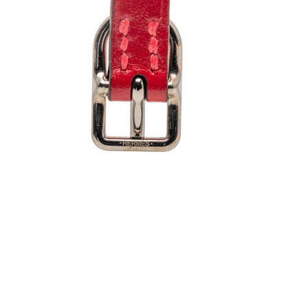 Hermes Etlier Double Tour Red Silver Leather Metal Women's