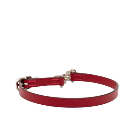 Hermes Etlier Double Tour Red Silver Leather Metal Women's