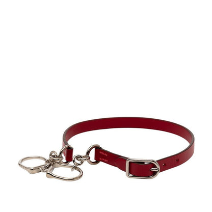 Hermes Etlier Double Tour Red Silver Leather Metal Women's