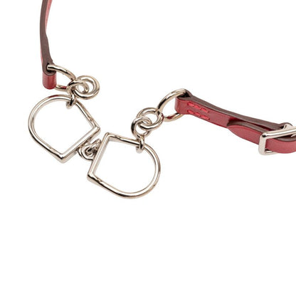 Hermes Etlier Double Tour Red Silver Leather Metal Women's