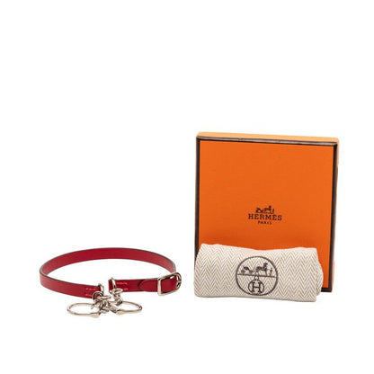 Hermes Etlier Double Tour Red Silver Leather Metal Women's