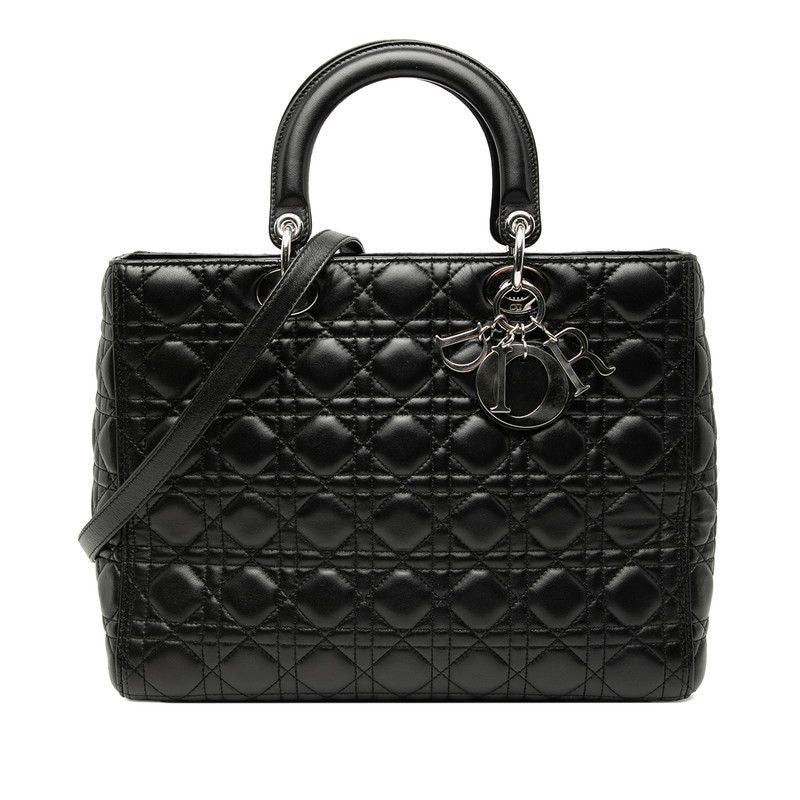 Dior Cannage Lady Dior Handbag Shoulder Bag 2WAY Black Lambskin Ladies Dior