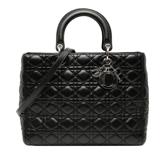 Dior Cannage Lady Dior Handbag Shoulder Bag 2WAY Black Lambskin Ladies Dior