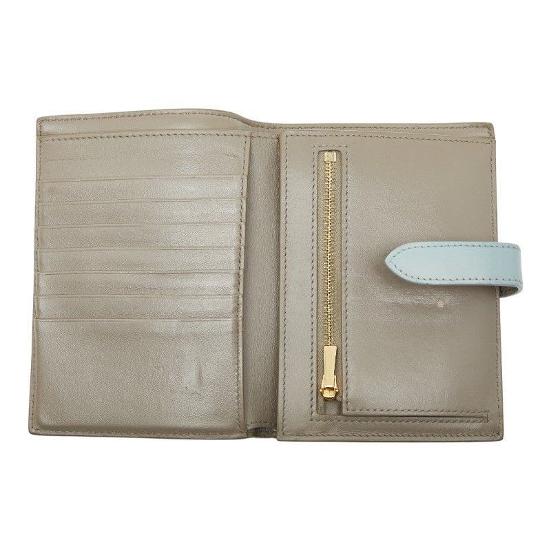 Celine Medium Strap Wallet Beige Blue Leather Women's