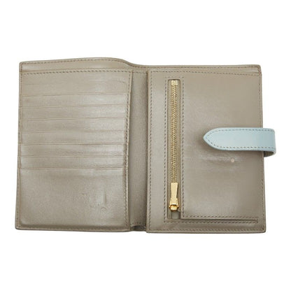 Celine Medium Strap Wallet Beige Blue Leather Women's