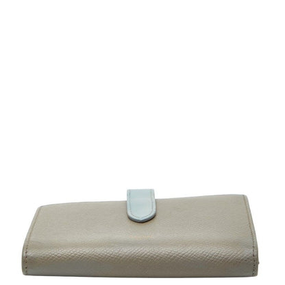 Celine Medium Strap Wallet Beige Blue Leather Women's