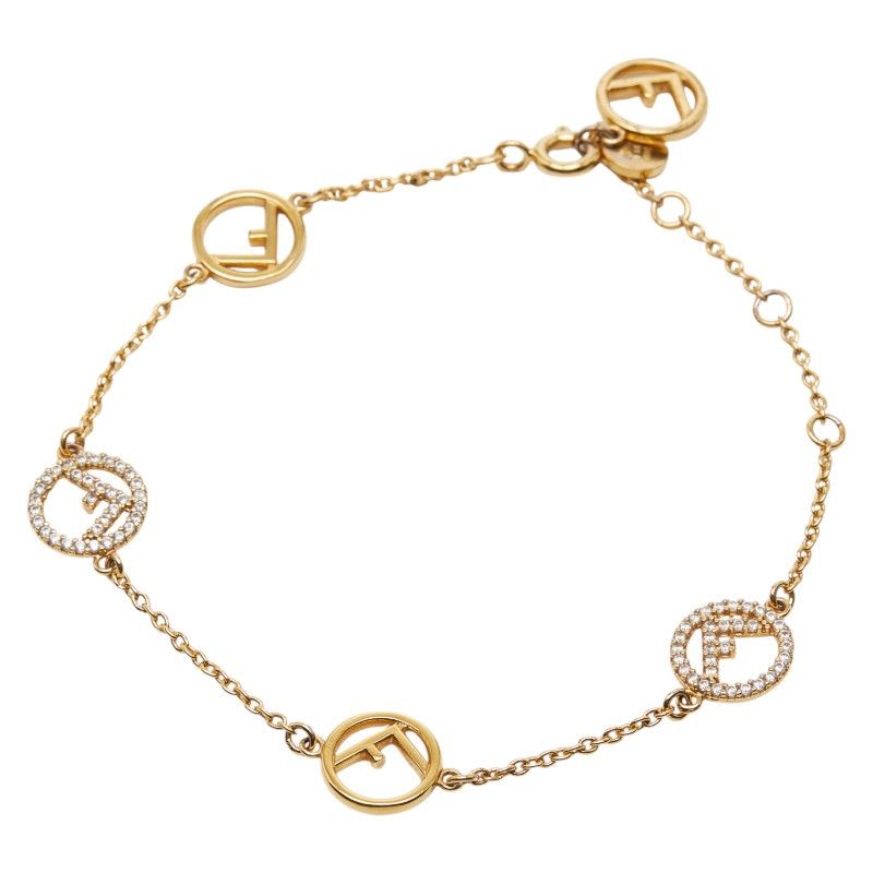 Fendi Fs Gold Plated Rhinestone Womens