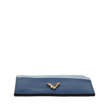 Versace Virtus Card Case Coin Case Blue Leather Ladies Versace