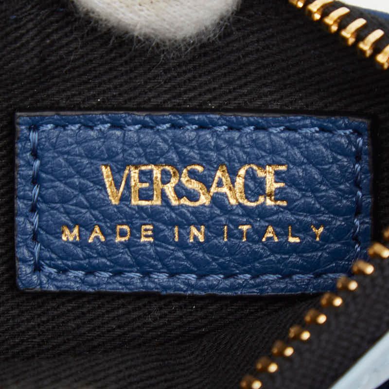 Versace Virtus Card Case Coin Case Blue Leather Ladies Versace